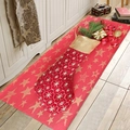 Red Christmas runner rug with festive stars and holiday stocking on light wood floor - 40x60cm / Style 5