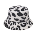 Chapeau bob d'hiver léopard noir et blanc en laine d'agneau pelucheuse - 58cm / Blanc