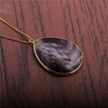 Golden teardrop pendant necklace featuring natural purple amethyst stone with fine chain - Purple