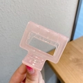 Elegant translucent pink rectangular hair claw clip with a glossy minimalist hollow frame - 8cm / Jelly Light Pink 4.6cm