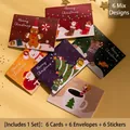 Christmas card set with 6 cartoon designs including Santa and snowman with envelopes - HK025 Interesting Christmas