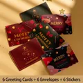 Set of 6 cute cartoon Christmas cards with gold foil patterns, envelopes and stickers - HK021 Radiant Christmas