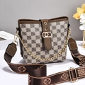 Borsa a secchiello monogramma marrone con fibbia a D dorata e tracolla jacquard alla moda - Cachi/Fantasia