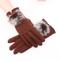 Brown thermal winter gloves with soft fur pom-pom trim and touchscreen capability - Fleece Hairball - Brown