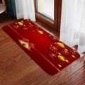 Christmas flannel runner rug with golden bells and red bows on brown wood floor - 40x60cm / Style 1