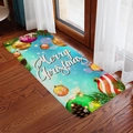 Blue Christmas flannel absorbent floor mat with Merry Christmas text and pine cone print - 40x60cm / Teal Blue (2)