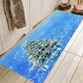Bright blue Christmas flannel floor mat with winter snowflake and tree patterns - Bright Blue (5)