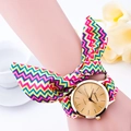 Modische Damen Quarzuhr mit bunt gewelltem Stoffarmband und elegantem goldenem Zifferblatt - Mehrfarbiges Zickzack (1#)