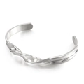 Minimalist silver twisted open cuff bangle with high-polished mirror finish metal - Steel Color Twisted Open Style (KB112821-KC)