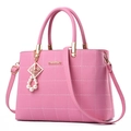 Pink embroidered handbag with lychee texture, pearl charm and detachable shoulder strap - Single Bag / Pink