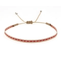 Bohemian woven rope bracelet in beige and red with adjustable drawstring and metal beads - Beige Red Dual Color Pattern Style (KZ-0045)