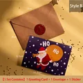 Mini Christmas card set with Santa HO HO HO design, kraft envelope and red seal sticker - Style B - Happy Christmas / Card, Envelope And Sticker