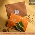 Mini Christmas card set with orange tree design, kraft envelope, and round seal sticker - Style E - Happy Christmas / Card, Envelope And Sticker