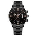 Montre Homme YOLAKO en Acier Noir avec Aiguilles Or Rose et Affichage du Calendrier - Cadran Noir Bracelet Noir Or Rose