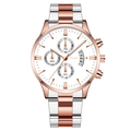 Business men's chronograph watch with silver and rose gold steel strap and white dial - White Dial Two Tone Rose Gold Silver Band
