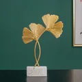 Golden ginkgo leaf metal ornament on marble base, small size decor, height 21cm - Ginkgo Leaf Small