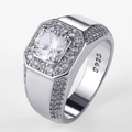 Luxuriöser S925 Silberring für Herren mit rundem Zirkon und Mikro-Pavé-Diamanten - US 10 / Weiß
