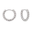 Classic silver twisted rope hoop earrings with 3D spiral texture in a metallic finish - Twisted Texture Hoop / White K Color (EH00401)