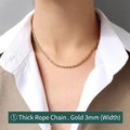 Collier chaîne torsadée épaisse de 3mm en acier titane plaqué or 18 carats pour femme - Chaîne Torsadée Épaisse 50cm / Doré