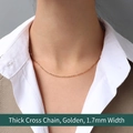 1.7mm wide 18K gold plated titanium steel cross chain necklace worn by a model - Thick Cross Chain 40+5cm / Gold
