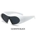 Steampunk wraparound sunglasses with white ribbed frame and dark grey lenses - White Frame Dark Grey Lens