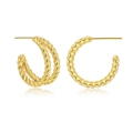 Minimalist C-shaped twisted rope earrings in golden metal with reflective finish - Thick Twisted Rope Design / Gold (EH00398)