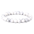 Natural white howlite stone bead elastic bracelet with grey marble pattern texture - Synthetic White Jasper