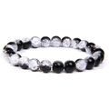 8mm natural black obsidian and silver flake bead stretch bracelet for men and women - Crackled Crystal