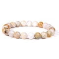 Natural 8mm white turquoise beaded stretch bracelet with unique marbled stone textures - Bamboo Leaf Agate