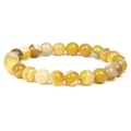 Men's 8mm natural yellow agate beaded bracelet with elastic cord on white background - Yellow Striped Agate
