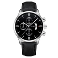 Yolako men's chronograph watch with black leather strap, silver case and calendar display - Black Dial Silver Case Black Strap