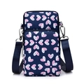 Mini crossbody phone bag for women with dark blue nylon and pink heart floral pattern - Small Heart