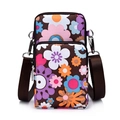 Mini floral crossbody phone bag with daisy print and double zippers on white background - Colorful Flowers