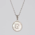 Collar de acero inoxidable plateado con colgante de nácar redondo y la letra G - Plata - Letra G (Con Cadena)