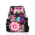 Mini floral canvas crossbody phone bag in purple pop art style with nylon strap - Purple Floral