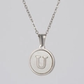 Silver stainless steel necklace with shell inlay and letter U pendant detail - Steel U