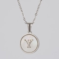 Silver stainless steel shell pendant necklace featuring a round uppercase letter Y charm - Steel Y