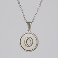 Silver stainless steel necklace with letter O pendant on white shell and link chain - Steel O