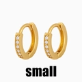 Minimalist gold hoop earrings featuring double rows of clear cubic zirconia stones - Small / Gold