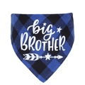 Close-up of blue buffalo plaid dog bandana with white big brother printed text - M / Black Blue Plaid Brother