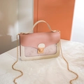 Pink and beige crossbody bag with sparkling star sequins and elegant gold chain strap - Pink