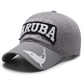 Grey washed cotton baseball cap with white ARUBA 3D embroidery and shark side patch - Adjustable / Gray
