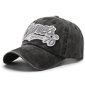 Berretto da baseball vintage grigio scuro lavato in cotone con ricamo bianco e visiera curva - Regolabile / Nero