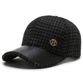Cappellino da baseball in tweed bianco e nero con visiera in pelle e logo R dorato - Regolabile / Nero