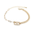 Goldenes Gliederketten-Armband im Hip-Hop-Stil mit funkelndem Zirkonia-Anhänger besetzt - Gemischte Kette + Weißer Zirkonia-Stab