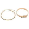 Gold stainless steel jewelry set featuring a curb chain bracelet and a buckle cuff bangle - Stainless Steel Bangle + Hip Hop Chain Bracelet Set