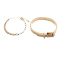 Goldenes Hip-Hop-Schmuckset mit klobigem Kettenarmband und Schnallenausführung - Edelstahl Armreif + Hip Hop Gemischte Kette Armband Set / Gold
