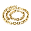 Polished golden stainless steel jewelry set featuring classic oval link chain necklace and bracelet - Gold Thick Jewelry Set (KS136965-Z)