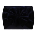 Detail view of navy blue velvet baby headband with large bowknot on white background - Navy Blue