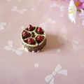 Detailed top view of a miniature resin strawberry chocolate cake for DIY craft accessories - Style A-Brown